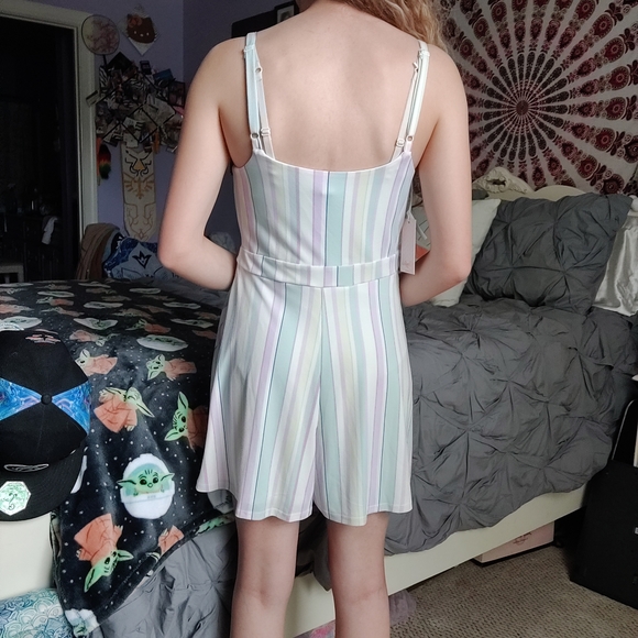 Pastel Wrap Front Striped Romper - Picture 4 of 7